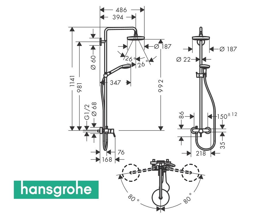 Set de ducha monomando Showerpipe Croma cromo Hansgrohe