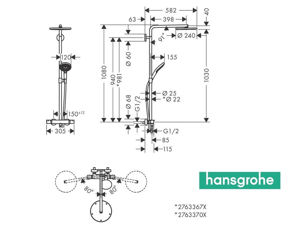 Columna de ducha Hansgrohe Raindance Select E 360 1jet Showerpipe